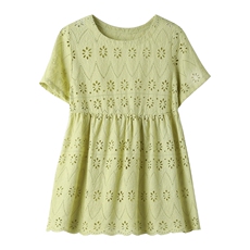 纯棉娃娃衫2021夏装新款自主图宽松短袖圆领体恤衫纯色上衣，女装T恤，伊满意