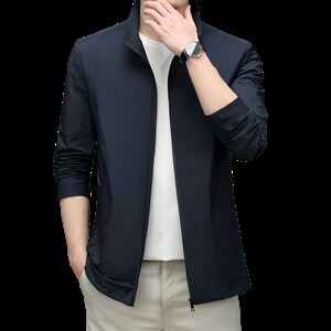 立领夹克男春秋季宽松纯色薄款男装商务休闲时尚上衣中年爸爸外套图片