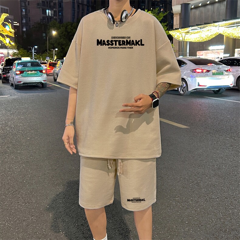 套装！华夫格套装短袖T恤短裤男TZ184-特P38,男装T恤,电商B367