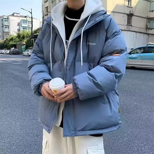 春秋新款美式百搭宽松纯色棉衣男士韩版休闲简约假两件外套上衣,男装棉衣,星座1013-1