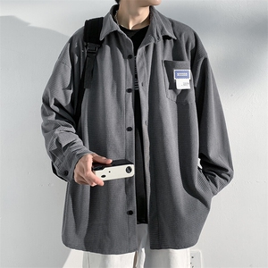 2025春款港风大码口袋贴标灯芯绒衬衫男潮流长袖外套C22653-P50图片