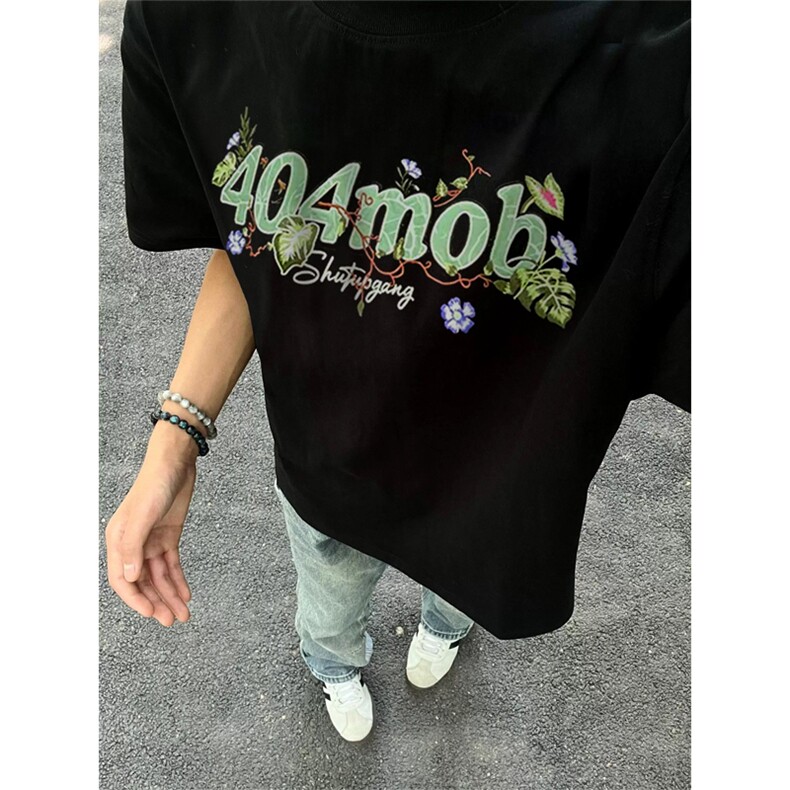 网图有货夏季植物花卉刺绣短袖T恤男女美式情侣宽松上衣A575-P35,男装T恤,星座1505