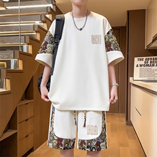 夏季刺绣T恤短裤两件套潮菠萝格休闲运动套装男A266-TZ8808-P50，男装T恤，电商A266