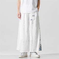 2026夏风男装冰丝唐装汉服重工刺绣休闲裤阔腿裤棉麻D533/P85，男装休闲裤，星座206（原A221）