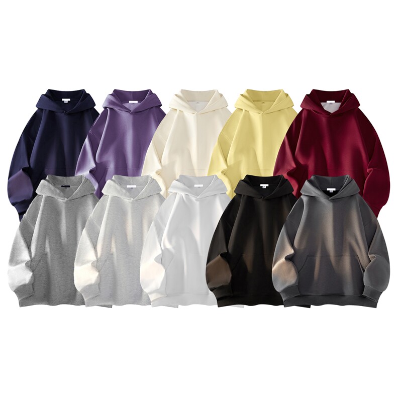 无帽绳版二开秋冬美式高街重磅曼巴棉纯色连帽卫衣外套X056，男装卫衣，电商A486-1