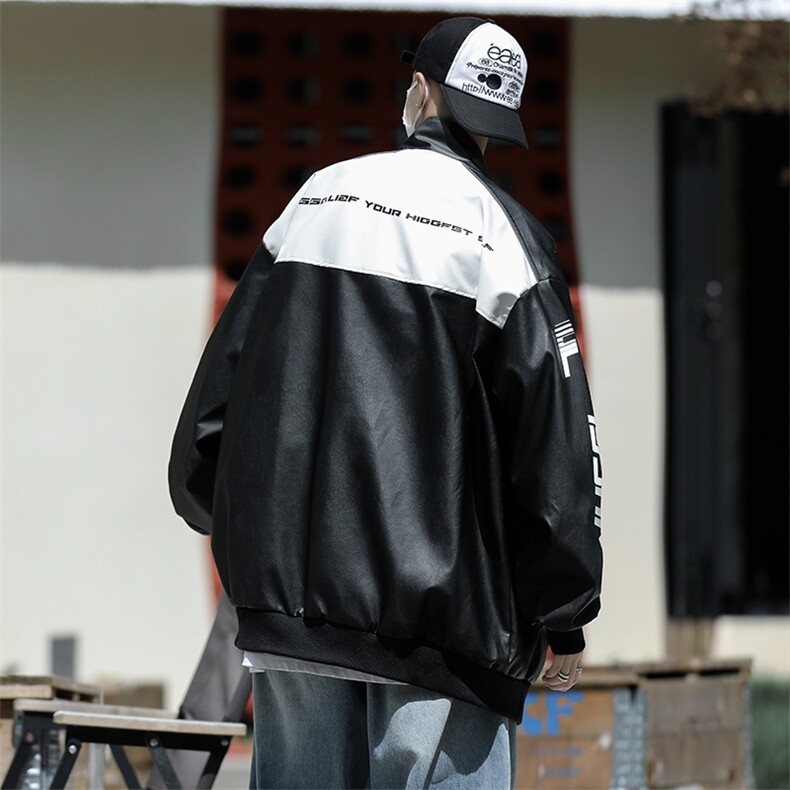 赛车服外套男款秋季装美式PU皮夹克痞帅高街机车衣服ovee潮牌街景,男装夹克,星座505-2（原电商A260-1)