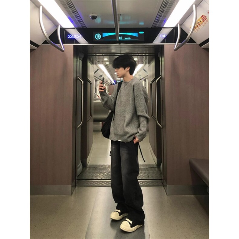 灰色破坏风毛衣男秋冬季潮牌痞帅慵懒cleanfit宽松内搭针织打底衫,男装针织衫/毛衣,星座1007（原301D）