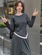 2025年秋季新款时尚潮流舒适棉质感显瘦大摆裤两件套，女装套装/套裙，心心服饰