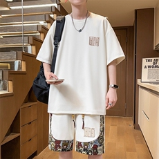 刺绣套装男小熊短裤T恤两件套拼接休闲运动夏季A266-TZ7708-P48，男装牛仔裤，电商A266