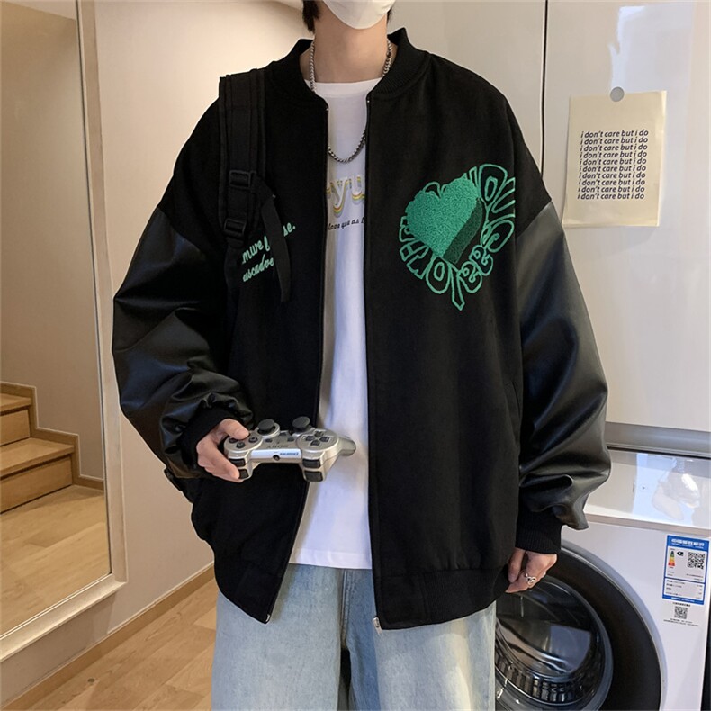 2023春季休闲夹克设计感小众新款韩版宽松拼皮上衣外套W2927-P62,男装夹克,星座512-2