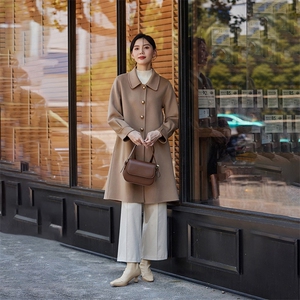 2024秋冬季新款女装赫本风毛呢外套女中长款法式复古呢子图片