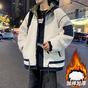 情侣棉服男士加绒加厚拼接工装保暖羊羔毛冬装外套M021-P125图片