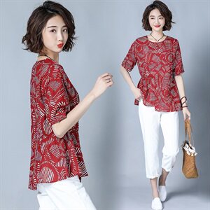 时尚潮流舒适蕾丝衫/雪纺衫2024年夏季花版不规则短袖圆领气质,女装蕾丝衫/雪纺衫,风姿绰