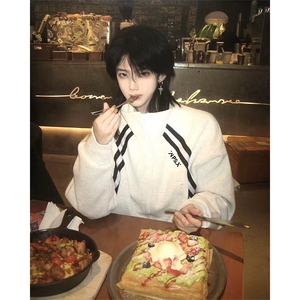 抖音得物高品质秋冬美式重磅结构织带撞色立领印花卫衣外套AW7004图片