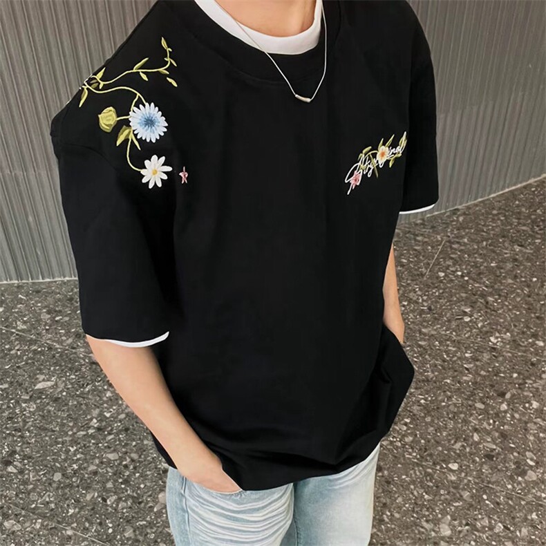 万针全刺绣工艺抖音得物高品质260克重磅纯棉双纱美式高街短袖T恤,男装T恤,电商A486