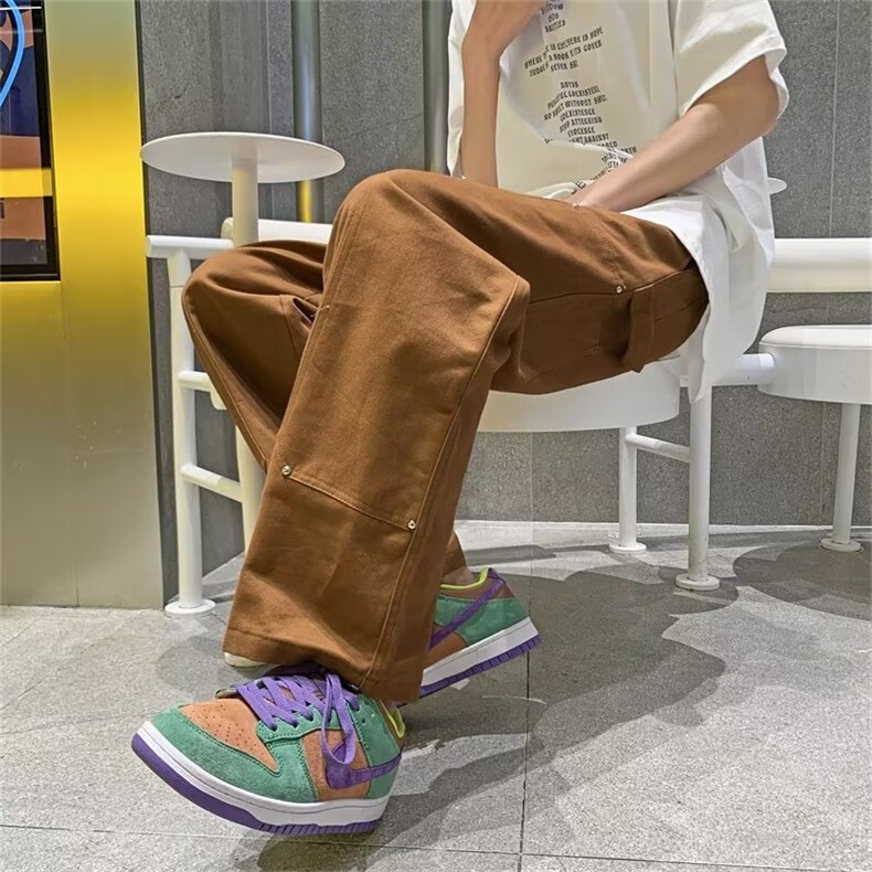 男秋季新款港风休闲裤美式潮牌vibe棕色裤子男纯棉K7092P38图片