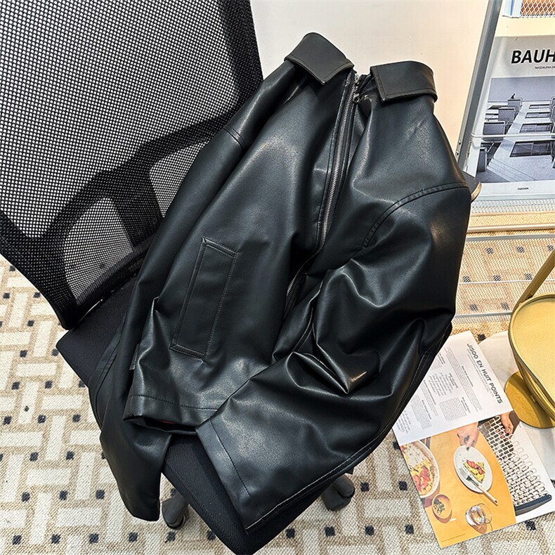 美式复古翻领皮衣外套男设计感拉链pu皮机车服夹克潮JK08568-P73,男装夹克,星座308B-1