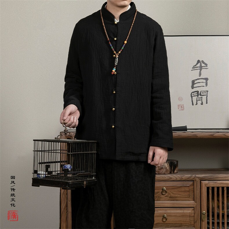 2025秋冬新款风男装棉麻立领新中式唐装外套M52P120图片