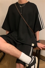 TZ83335/P65夏季新款短袖短裤t恤休闲宽松提花大码两件套套装男，男装休闲套装，电商A141