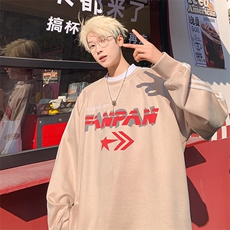 2026春装潮流麂皮绒发泡印花织带拼接卫衣外套W56687/特P45杏，男装卫衣，电商A094