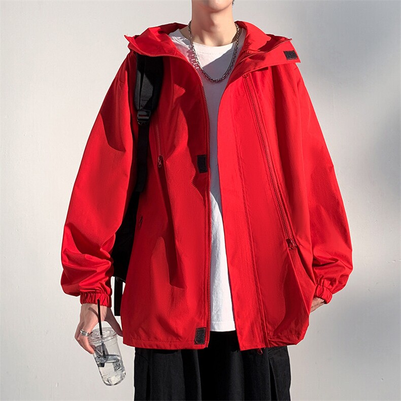 春季户外大码夹克潮冲锋衣连帽外套纯色男情侣款A266-JK8018-P45，男装夹克，电商A266