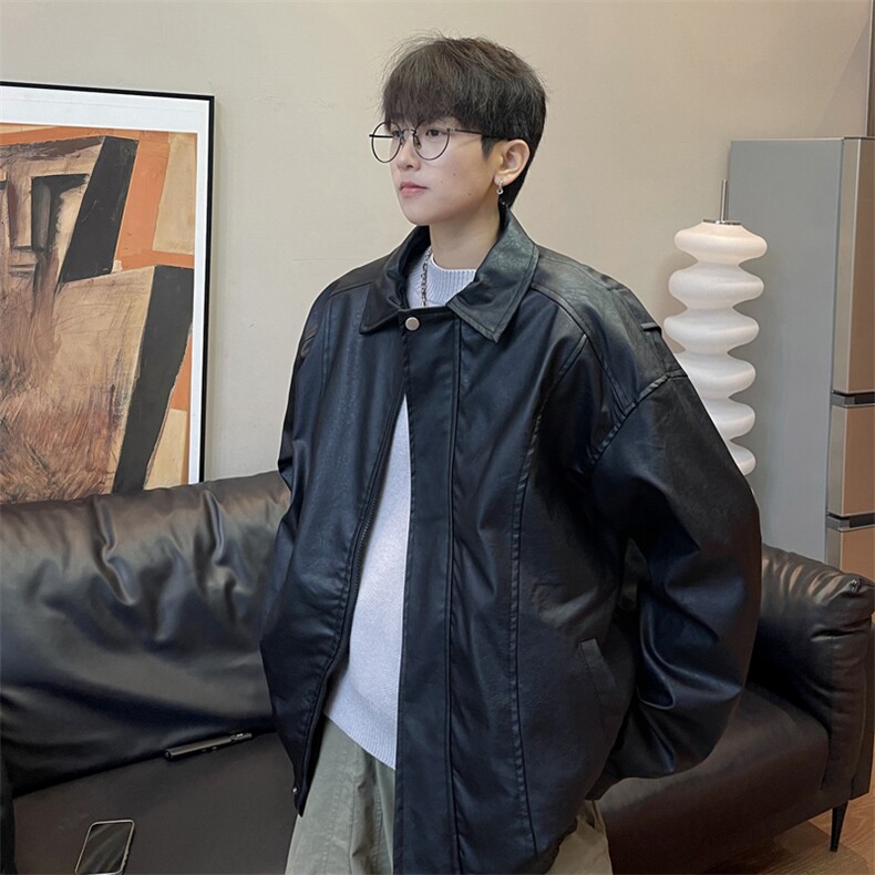 抖音直播！pu皮衣机车服宽松夹克男CP40-特p65控价：118,男装皮衣,电商B371