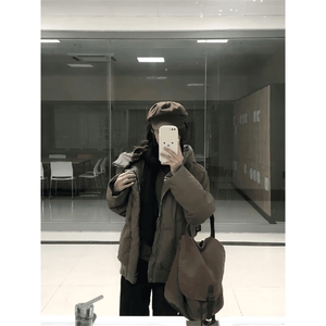 现货5W件冬季三防重磅boxy短款羽绒连帽PU皮棉衣外套防风加厚棉服图片