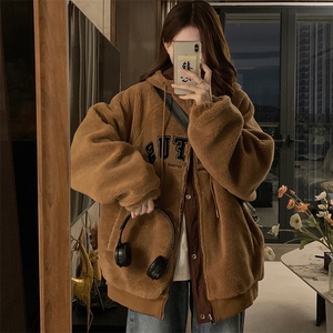 A236-P120 羊羔绒冬季外套男女双面穿棉服休闲连帽保暖夹克图片