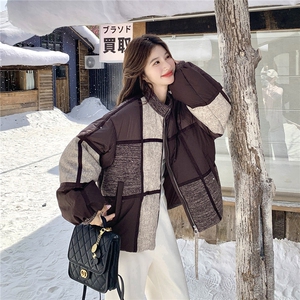 现货拼色羽绒服女冬短款小个子2025年新款今年流行设计感小众拼接图片