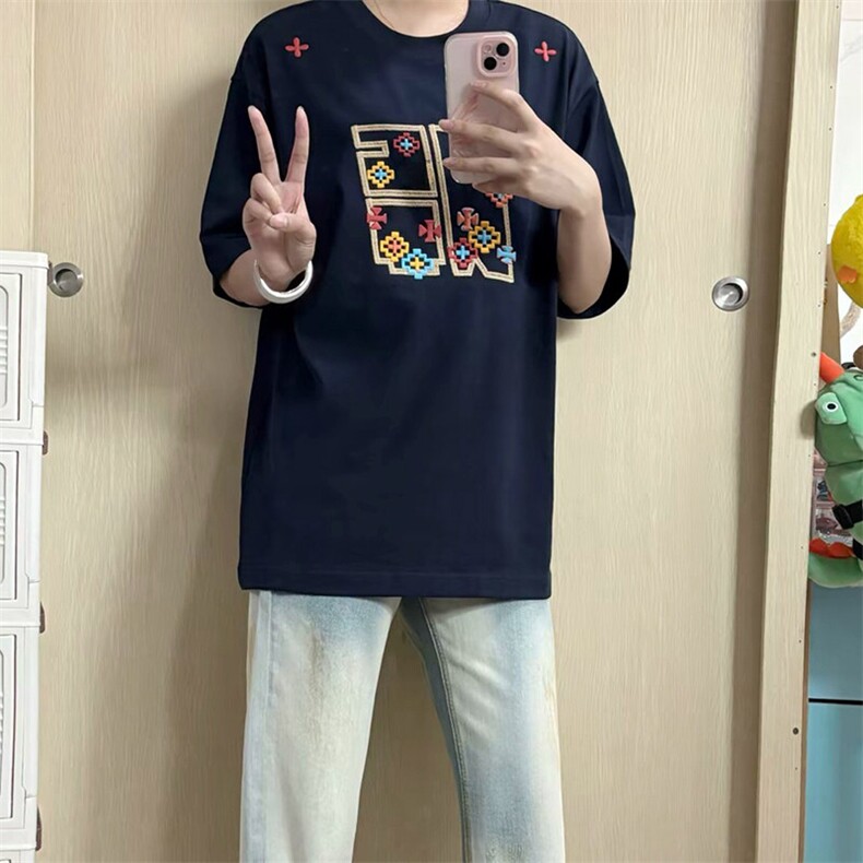 万针全刺绣工艺高品质260克双纱纯棉美式高街短袖T恤特P33,男装T恤,电商A486-1