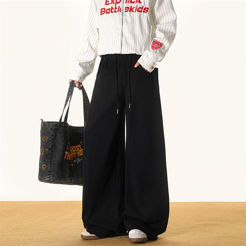 8XL-M 灰色抽绳休闲裤男宽松阔腿裤卫裤设计感拖地裤男裤K9174P58图片