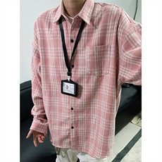现货~磨毛格子大码长袖衬衫C5891/特P25粉红，男装衬衫，电商A094