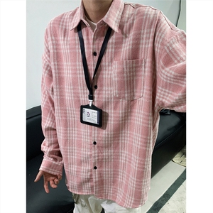 现货~磨毛格子大码长袖衬衫 C5891/特P25 粉红图片