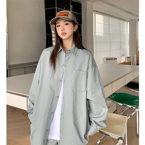 港风纯棉衬衫高级感设计耐磨纯色衬衫休闲百搭MD-H535-特批50控89图片