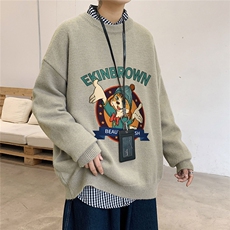 1港风圆领中性情侣潮流大码M-5XL印花加厚毛衣男7689P48加绒P55，男装针织衫/毛衣，星座226-2