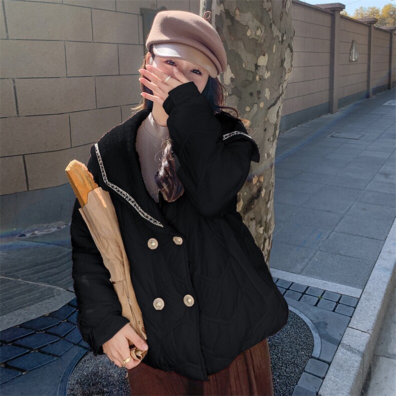 小香风大翻领短款羽绒服女2023冬季新款小个子白鸭绒保暖白色外套,女装羽绒服,2C081