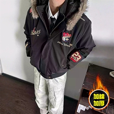现货高品质美式高街重磅刺绣座山雕大毛毛领棉衣男女加厚棉服外套，男装棉衣，电商A443