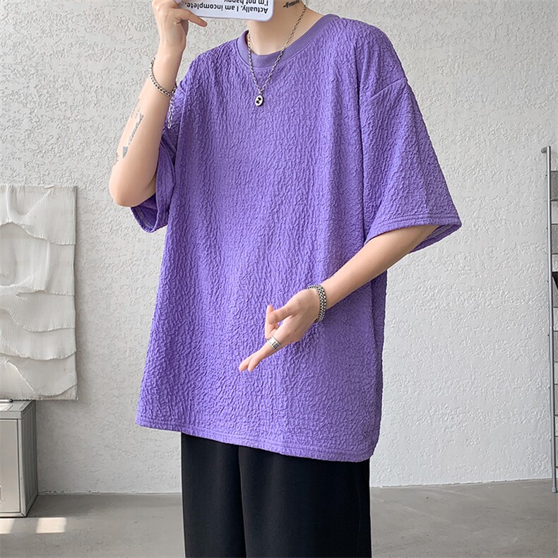 8XL-M特大码短T恤泡泡袖肌理感冰丝短袖衬衫上衣五分袖DX322P25,男装T恤,电商D206-1
