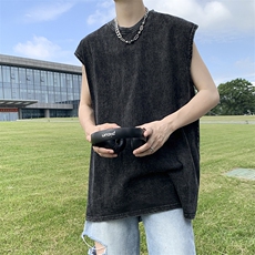 夏季ins潮流运动坎肩无袖体恤宽松休闲水洗做旧背心男T1247-P32，男装T恤，星座512-2