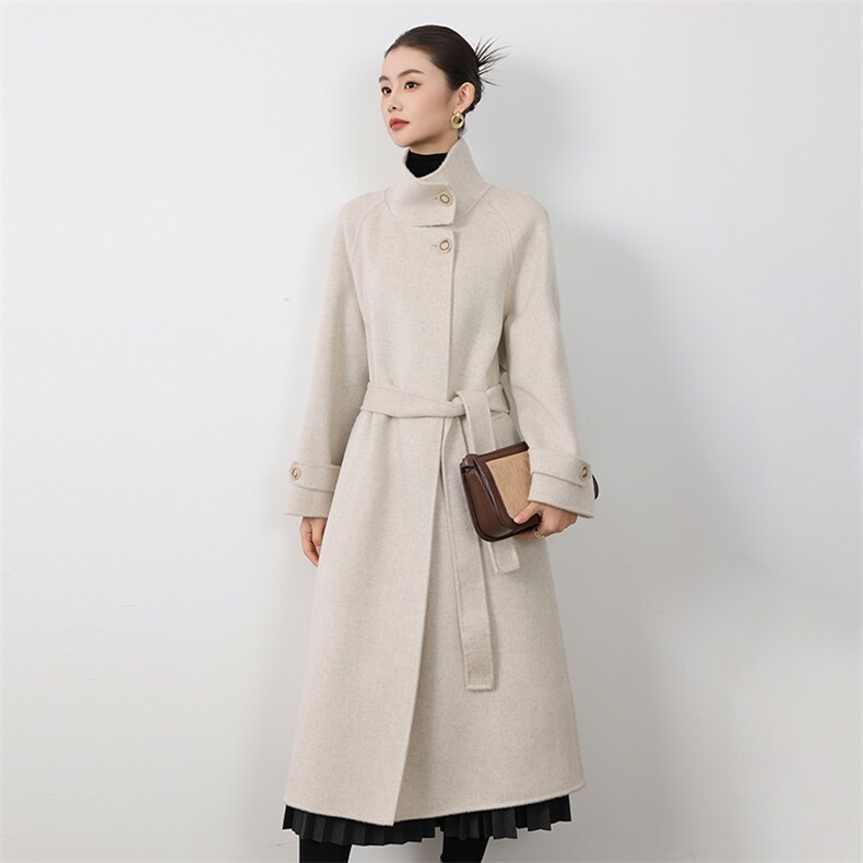 新款双面呢大衣羊毛大衣女中长款经典赫本风秋冬新款毛呢外套,女装双面呢大衣,贝源羊绒