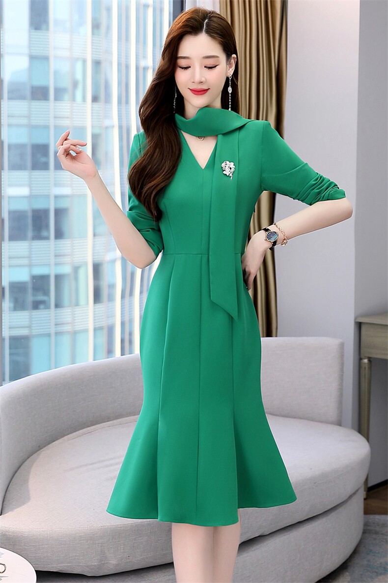 春秋职业连衣裙女高端2024新款时尚名媛气质女神范修身包臀鱼尾裙,女装连衣裙,韩美纤衣