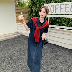 披肩牛仔衬衫连衣裙女夏季2025新款慵懒松弛高级感宽松显瘦连身裙，女装连衣裙，2C095