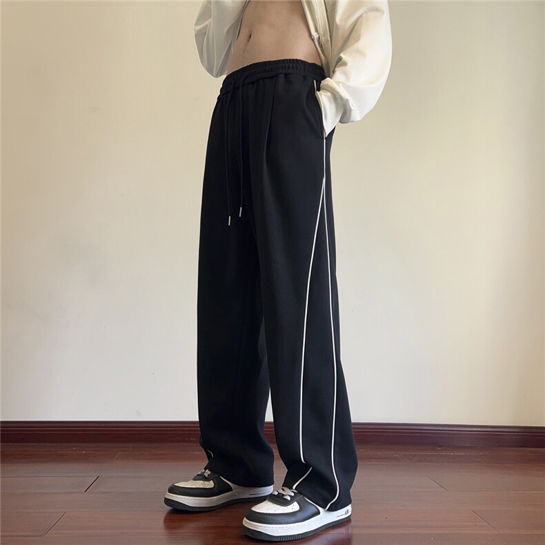 青春活力风侧边条纹直筒休闲裤宽松垂感显瘦运动裤K8458-特价P34,女装休闲裤,电商A007-1