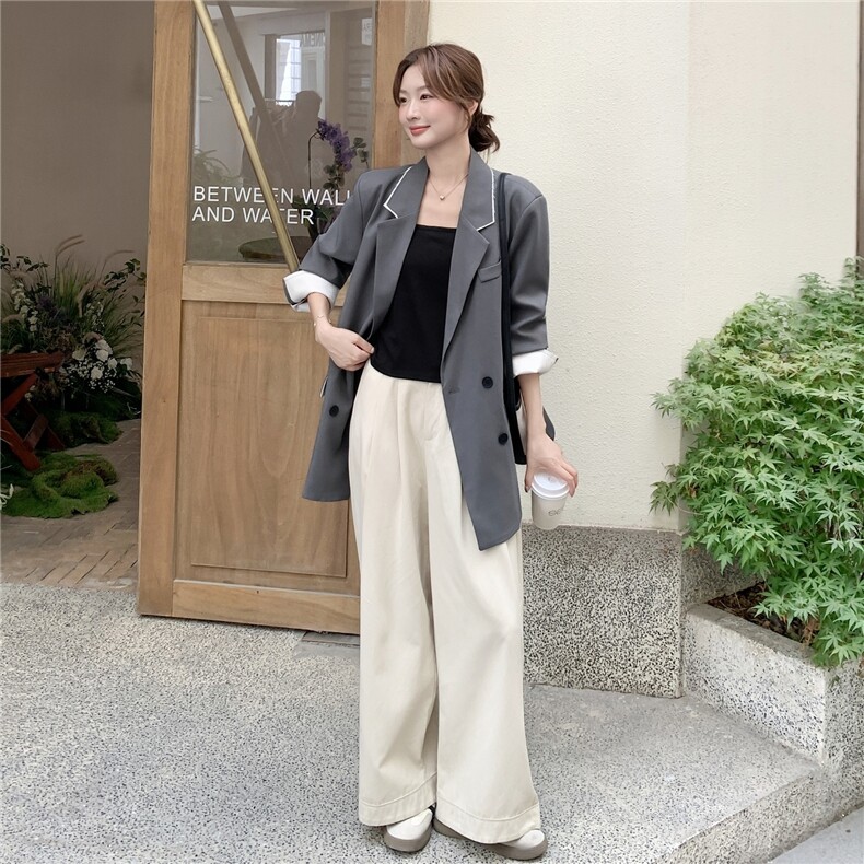 高级感撞色毛边西装外套女2025秋季新款老钱风气质宽松百搭小西服,女装西装,2C259