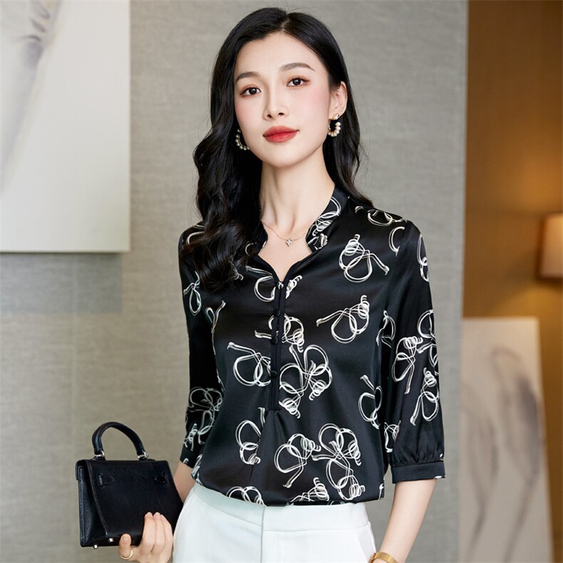 高级感印花真丝衬衫女桑蚕丝2025夏新款衬衣短袖大码气质妈妈上衣,女装衬衫,阿舍尔精品