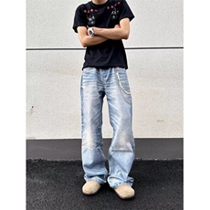 高街浅色牛仔裤男春秋2025新款高腰显瘦直筒宽松阔腿裤子NZ6087，男装牛仔裤，星座1116A（原606A-3）