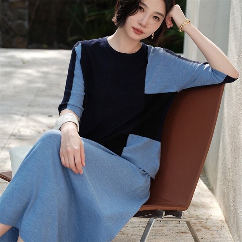 女士嵌花圆领短袖,针织衫/毛衣,江帆羊绒