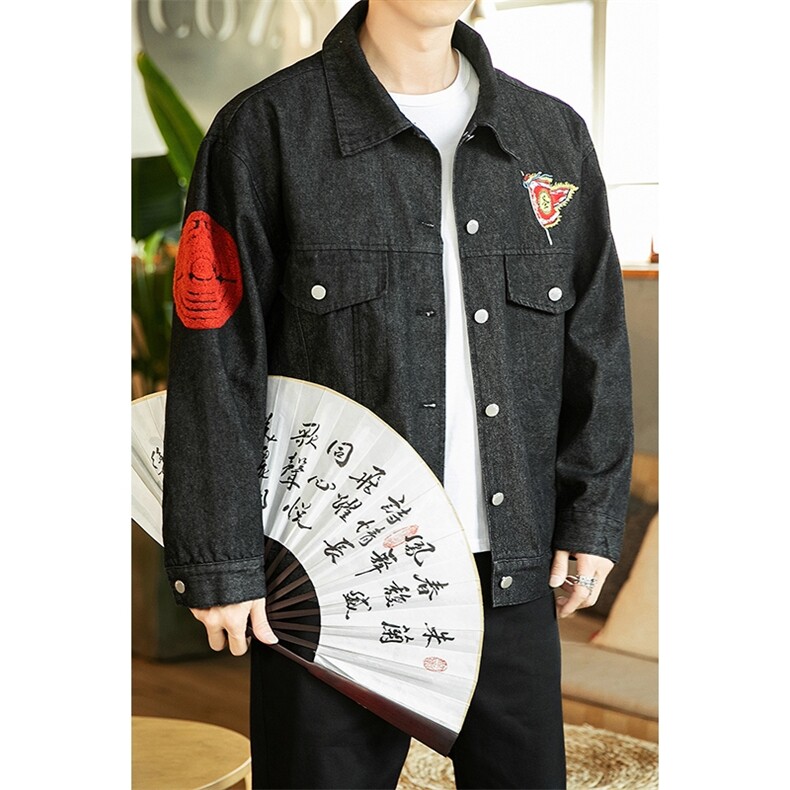 秋装大码风牛仔外套大圣夹克重工刺绣潮男女上衣JK19/P150,男装工装外套,钱塘713