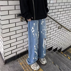 美式街头印花牛仔裤男秋季风宽松百搭设计感拖地阔腿裤子NE0063，男装牛仔裤，星座1116A-1（原606A）