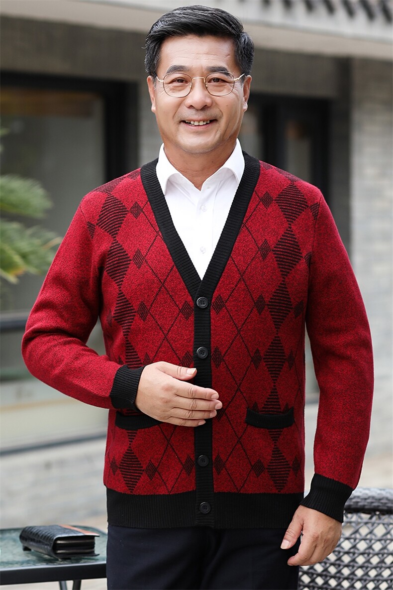 2024秋冬新款中老年男款V领菱形衫,男装羊绒开衫,衣恋羊绒
